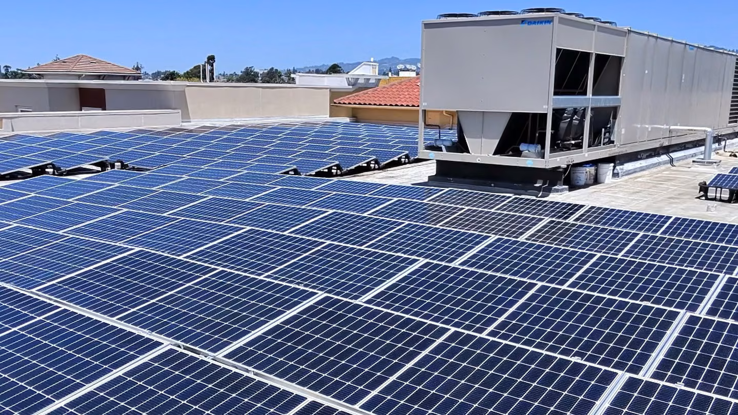 Commercial rooftop solar array in the Bay Area